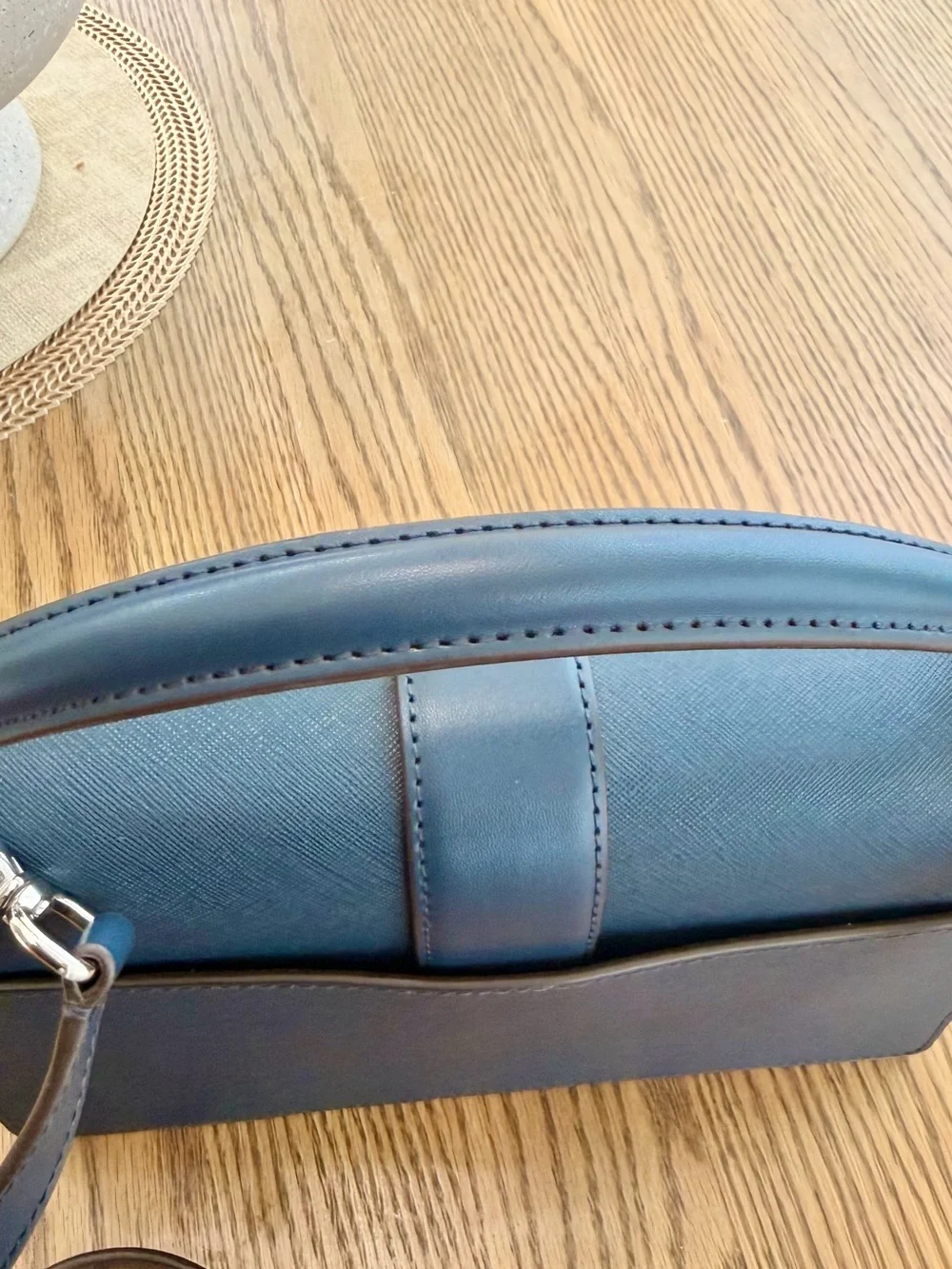 Michael Kors Navy Leather Top-Handle Satchel with MK Logo